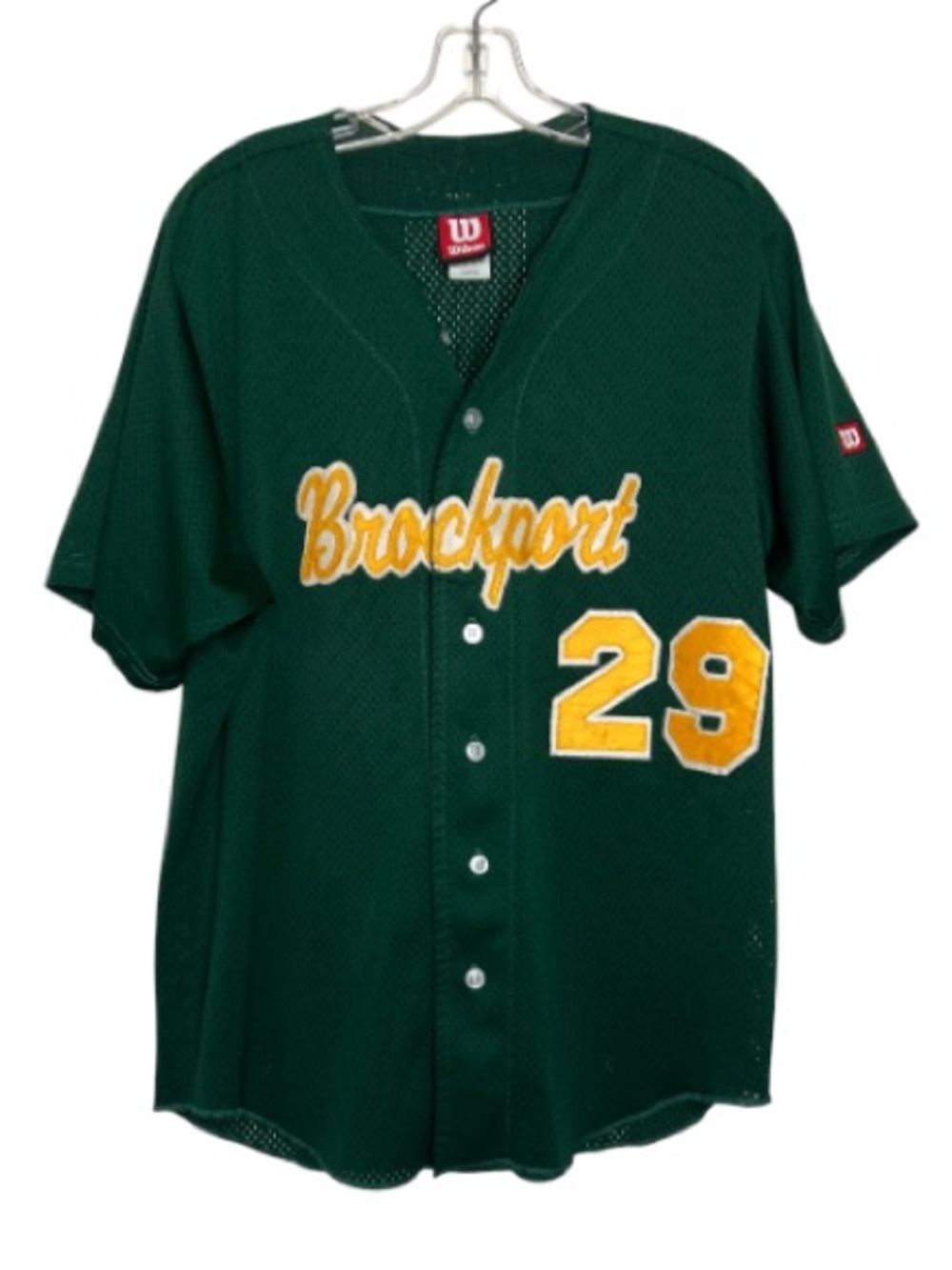 Vintage Wilson Green Gold Baseball Jersey Brockport #29 Mesh USA Large